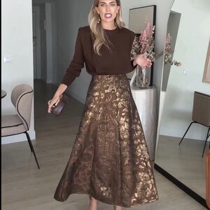 Zara Brown Metallic Maxi Skirt